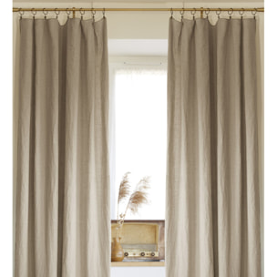 Lot de 2 rideaux ajustable + 8 anneaux pince "Soline" 140 x 270 cm Lin lavé - Couleur: Soline Sable