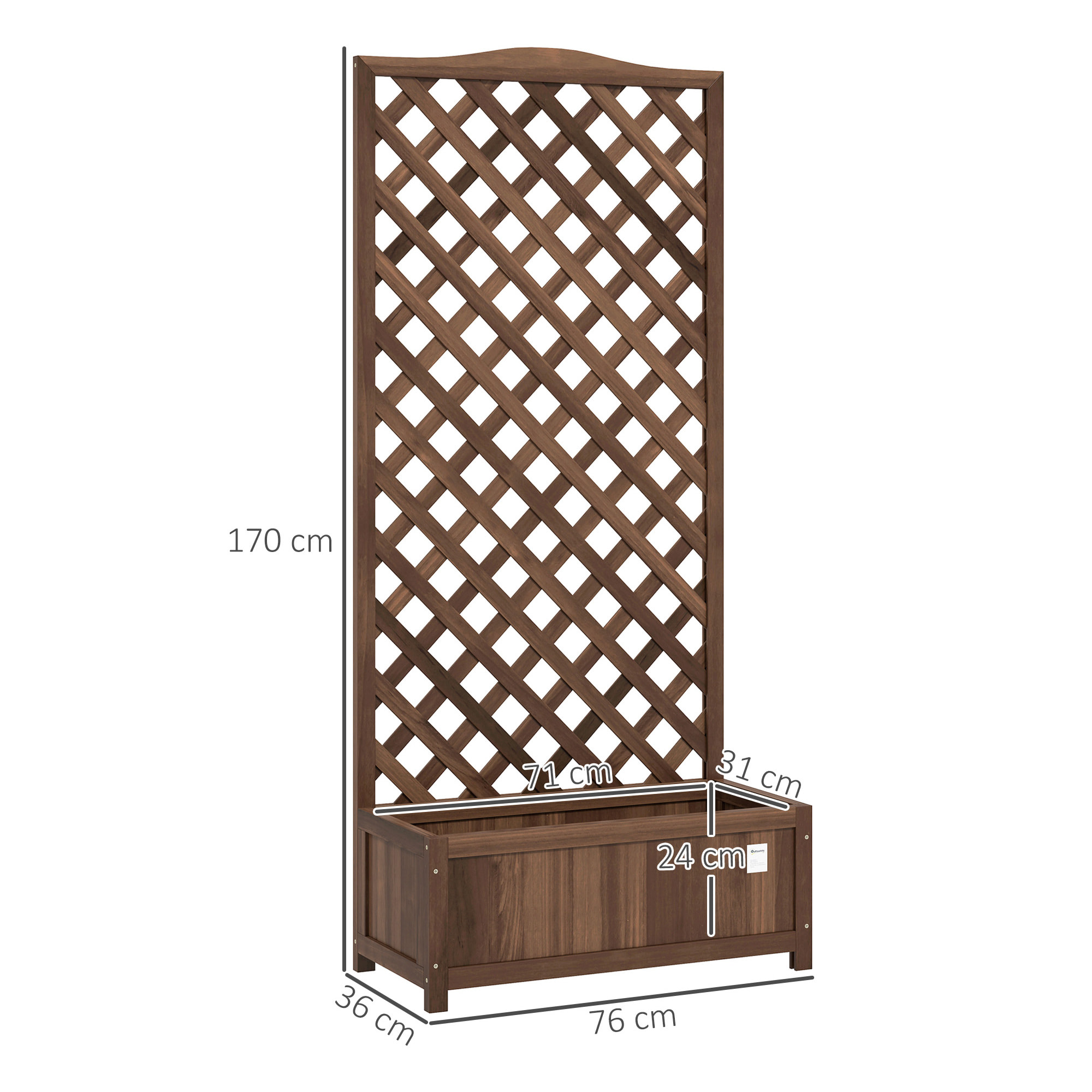 Jardinière treillis haut - bac à fleurs - 76 x 36 x 170 cm - bois sapin verni