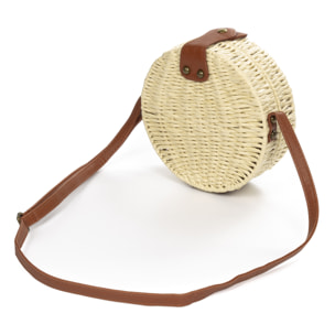 IRIA QUINTANA Borsa a tracolla da donna Cuneo. Tessuto Paglia Pelle Sintetica PU 18x4x18 Cm. Colore bianco