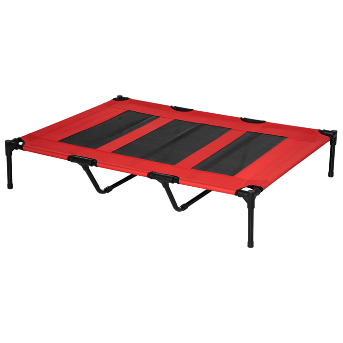 Cama Elevada para Perros y Gatos Transpirable Cama Mascotas Tela Oxford para Dormir Relajar en Interiores Exteriores 122x92x23 cm Rojo