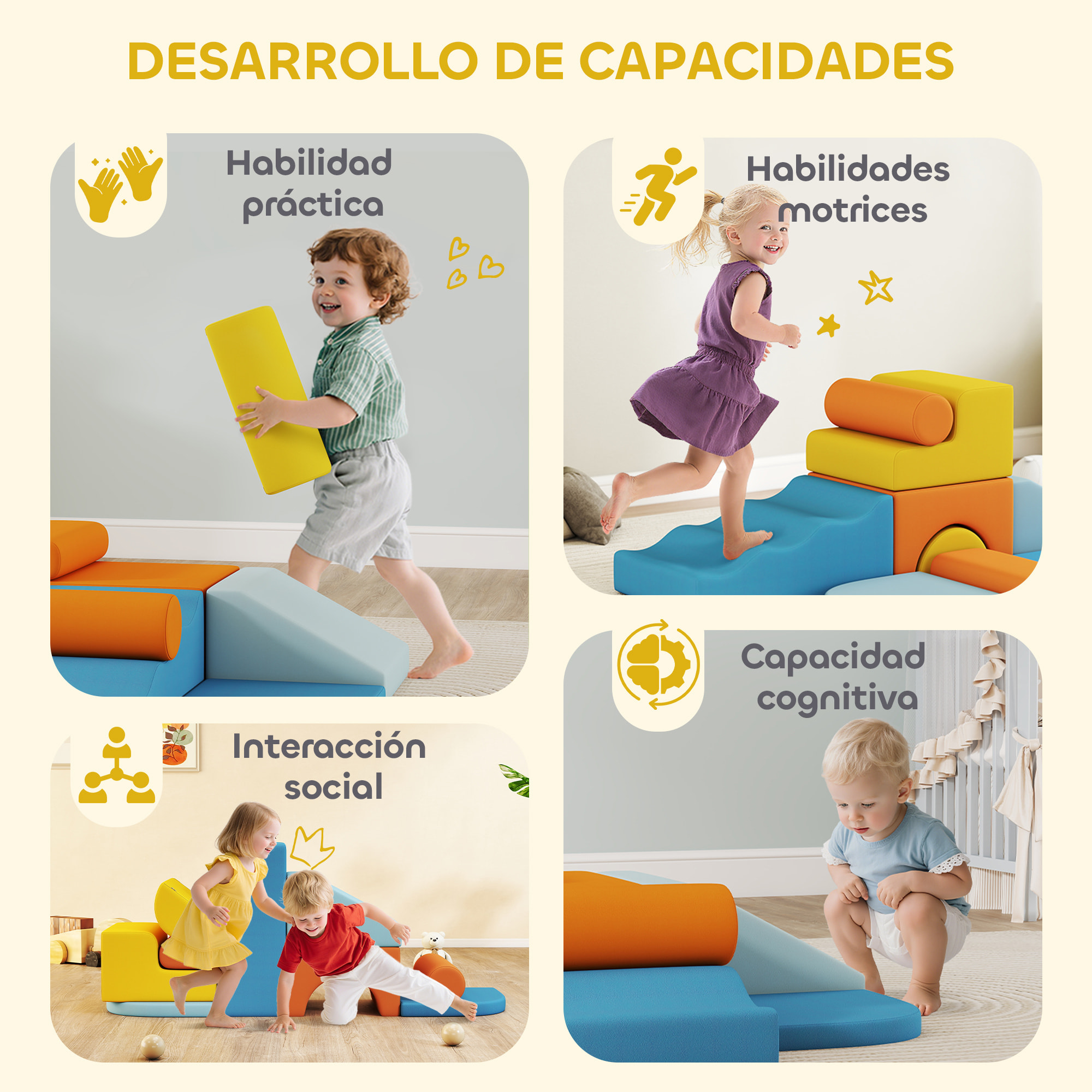Juego de 9 Bloques de Espuma para Niños, Bloques de Psicomotricidad con Fundas de Terciopelo Lavables, Set de Escalada para Interior, para Escalar y Gatear, Multicolor