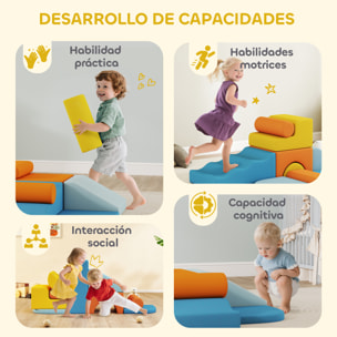 Juego de 9 Bloques de Espuma para Niños, Bloques de Psicomotricidad con Fundas de Terciopelo Lavables, Set de Escalada para Interior, para Escalar y Gatear, Multicolor