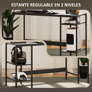 Escritorio Moderno Mesa de Escritorio con Estantes Laterales Soporte para Monitor Ajustable y Estructura Móvil Mesa de Ordenador para Oficina Estudio 120x48x85,5 cm Gris Carbón