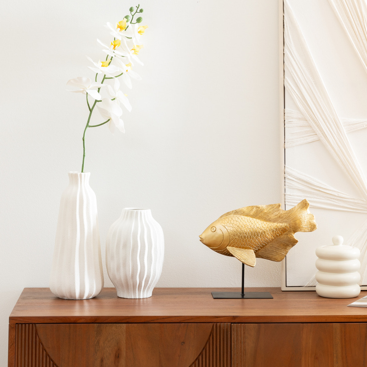 Vase strié "Fernan" céramique blanc H30cm