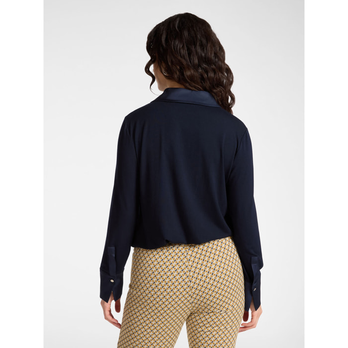 Elena Mirò - Polo en dos tejidos - Azul