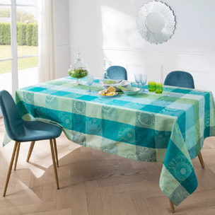 Chemin de table pur coton motif jacquard vert Mille tournesols chlorophylle