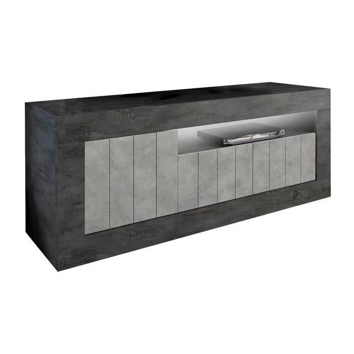 Mobile porta TV Iole, Credenza da soggiorno, Armadio basso per TV, Base parete attrezzata, Made in Italy, 138x42 h56 cm, Ardesia e Cemento