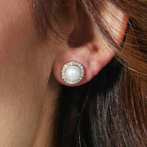 Pendientes con Perla Blanca acabado oro 18k