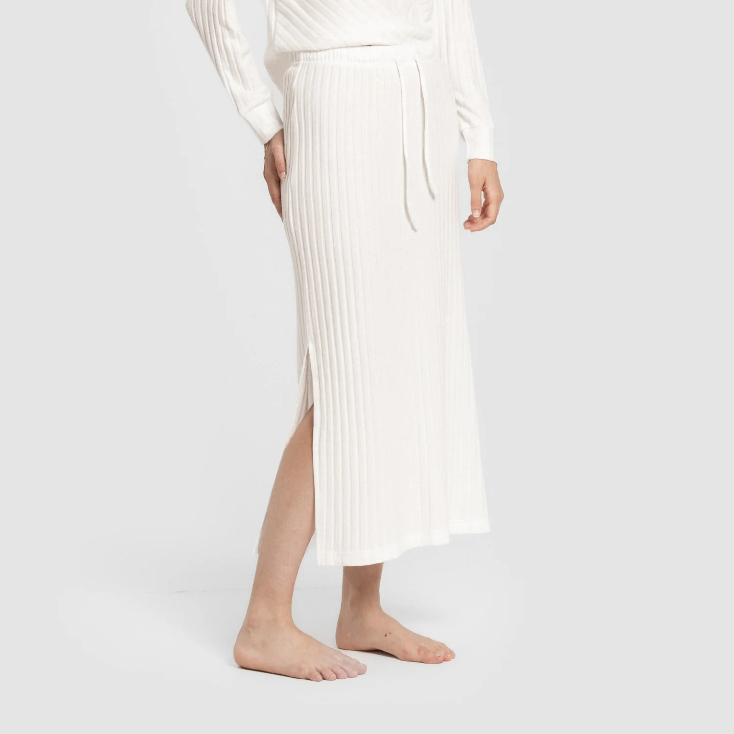 Falda midi polyamide canalé mujer