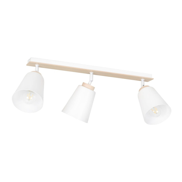 Faretto a soffitto ATLAS in acciaio bianco e legno naturale