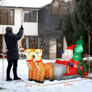 Papá Noel Hinchable con Trineo, Renos y Árbol, Inflables de Navidad con Luces LED, Decoración de Navidad para Exterior e Interior, 216x90x150 cm
