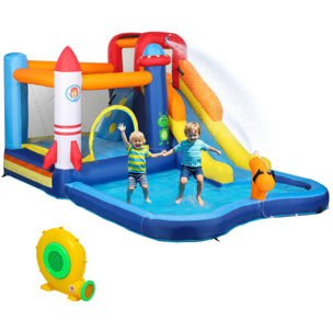 Castillo Hinchable con Soplador 5 en 1 Parque Acuático Hinchable para Niños con Tobogán Piscina de Chapoteo Escalada y Cañón de Agua para Exterior Interior 360x250x195 cm