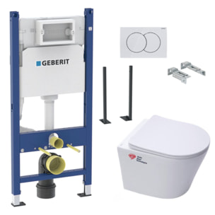 Pack WC sans bride Infinitio, fixations invisibles + Abattant softclose slim + Bâti autoportant Geberit UP100 + Plaque blanche