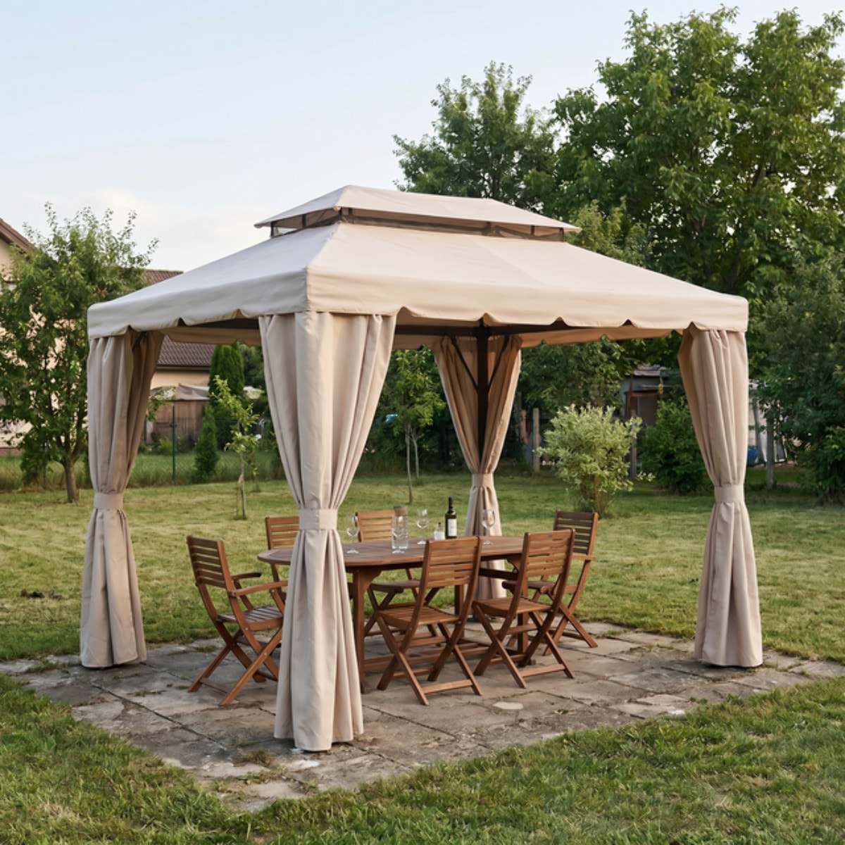 Gazebo impermeabile con zanzariere e tende laterali, struttura in acciaio e alluminio, copertura waterproof con camino antivento, stabile e resistente, ideale per giardino terrazzo e patio, facile montaggio con picchetti inclusi