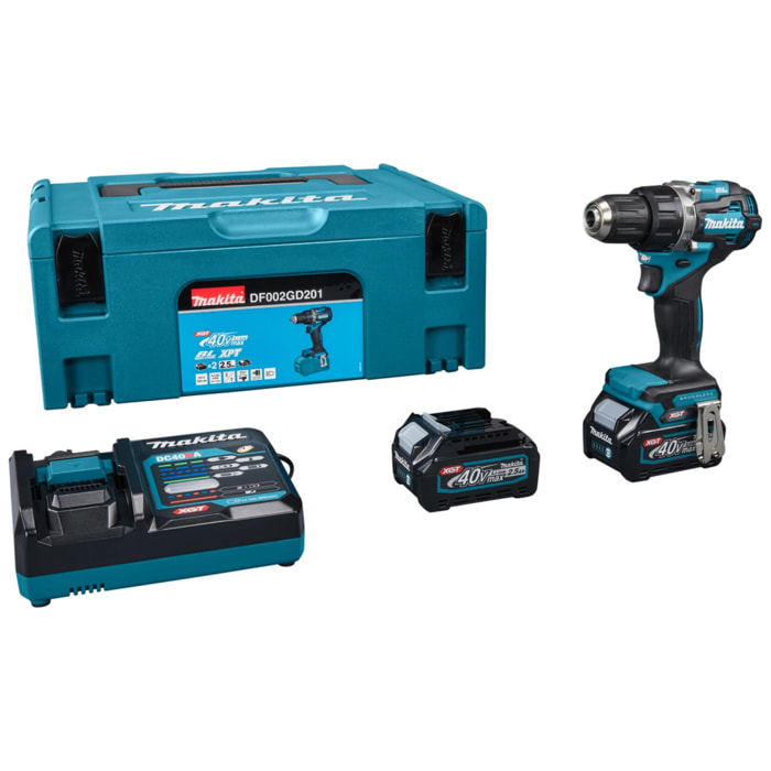 Perceuse visseuse 54Nm 40V max - MAKITA - 2 batteries 40V 2.5Ah - chargeur - MakPac - DF002GD201