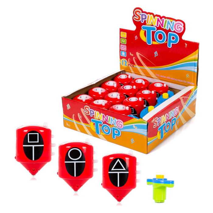 Expositor 12uds. Spinning Top Squid Bucket con luces led de colores y música. Modelos Vigilantes surtidos.