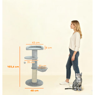 Árbol Rascador para Gatos, Árbol para Gatos 103,5 cm, Torre Escalador con Cama, Hamaca, Plataforma, Poste de Sisal Extra Grueso, Bola Colgante, Gris Claro