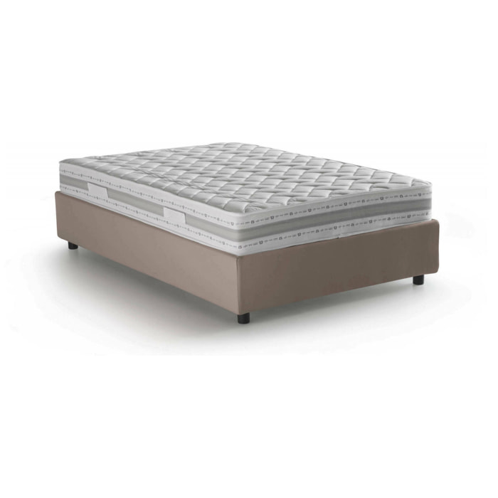 Letto piazza e mezza Alvise, Letto contenitore con rivestimento in tessuto, 100% Made in Italy, Apertura frontale, con materasso Cm 120x190 incluso, Tortora