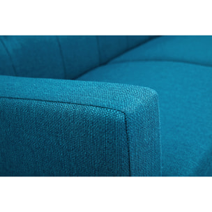 Canapé scandinave 2 places en tissu bleu canard et bois clair MOON