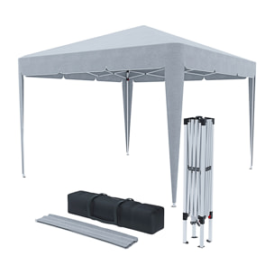 Gazebo Pieghevole Idrorepellente 3 x 3 M Da Giardino 4 Sacche Per Pesi Sacca Trasporto Chiusura Fisarmonica Copertura 160 gr/m² (Grigio)