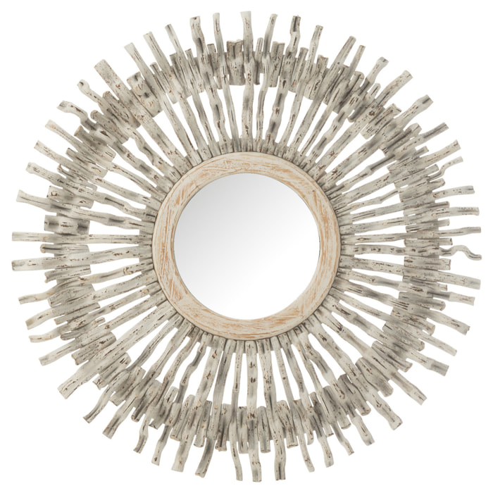 J-Line miroir Rond Soleil - bois - blanc lavé