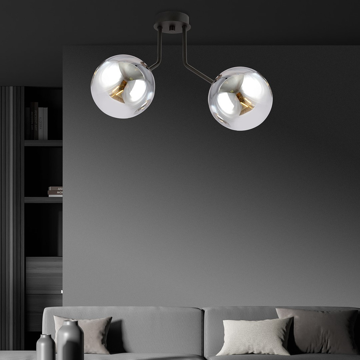 Lampada a sospensione NOVA con sfere in vetro grafite e metallo nero