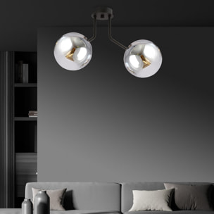 Lampada a sospensione NOVA con sfere in vetro grafite e metallo nero