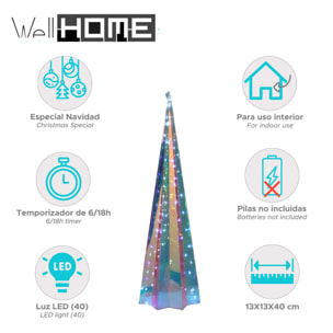 árbol luminoso de navidad con base de estrella con 40 luces led h.40cm