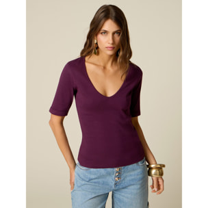 Oltre - T-shirt con scollo a V e maniche slim - Viola