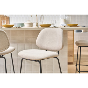 Tabourets de bar en tissu effet velours texturé beige et métal H66.5 cm BARNET (lot de 2)