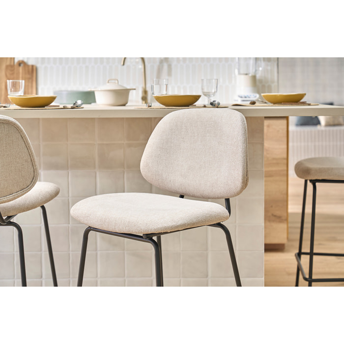 Tabourets de bar en tissu effet velours texturé beige et métal H66.5 cm BARNET (lot de 2)