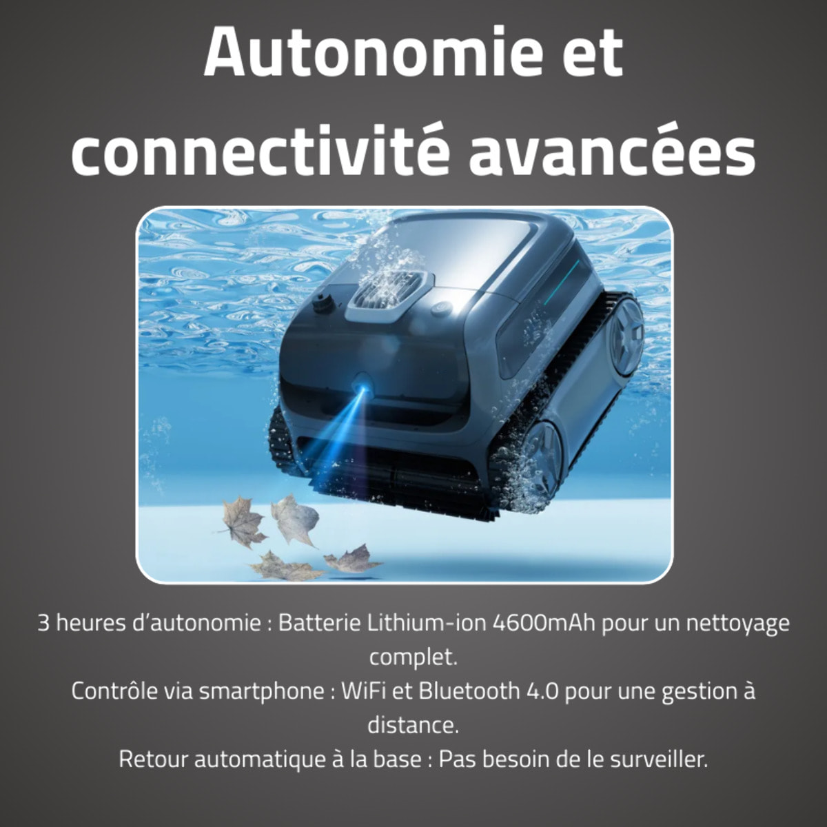 Bestway Robot piscine sans fil Atlas Vision nettoyage fond parois et ligne d'eau 200m² max