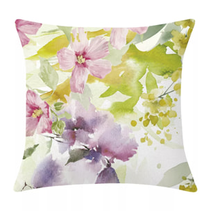 Housse de coussin lin & coton 165 g/m² imprimé rose jaune vert Souffle fleuri printemps