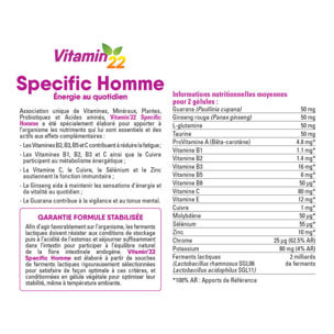 VITAMIN 22 - Specific Homme - Complément alimentaire à base de 14 vitamines et minéraux - Répondre aux besoins spécifique de l'homme - Sans gluten - Fabriqué en France - Lot de 3