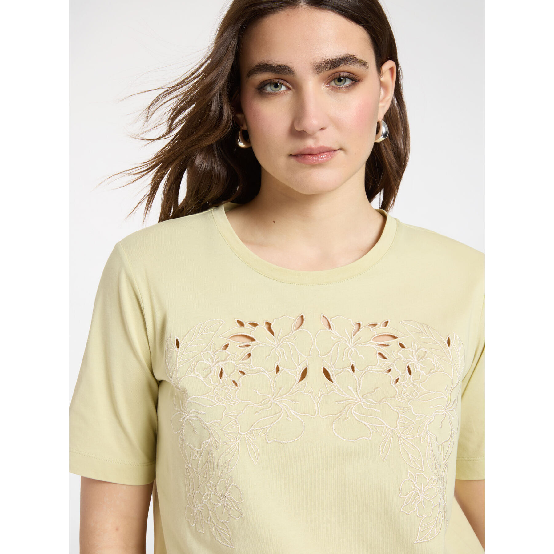 Elena Mirò - Camiseta con bordado floral - Verde claro