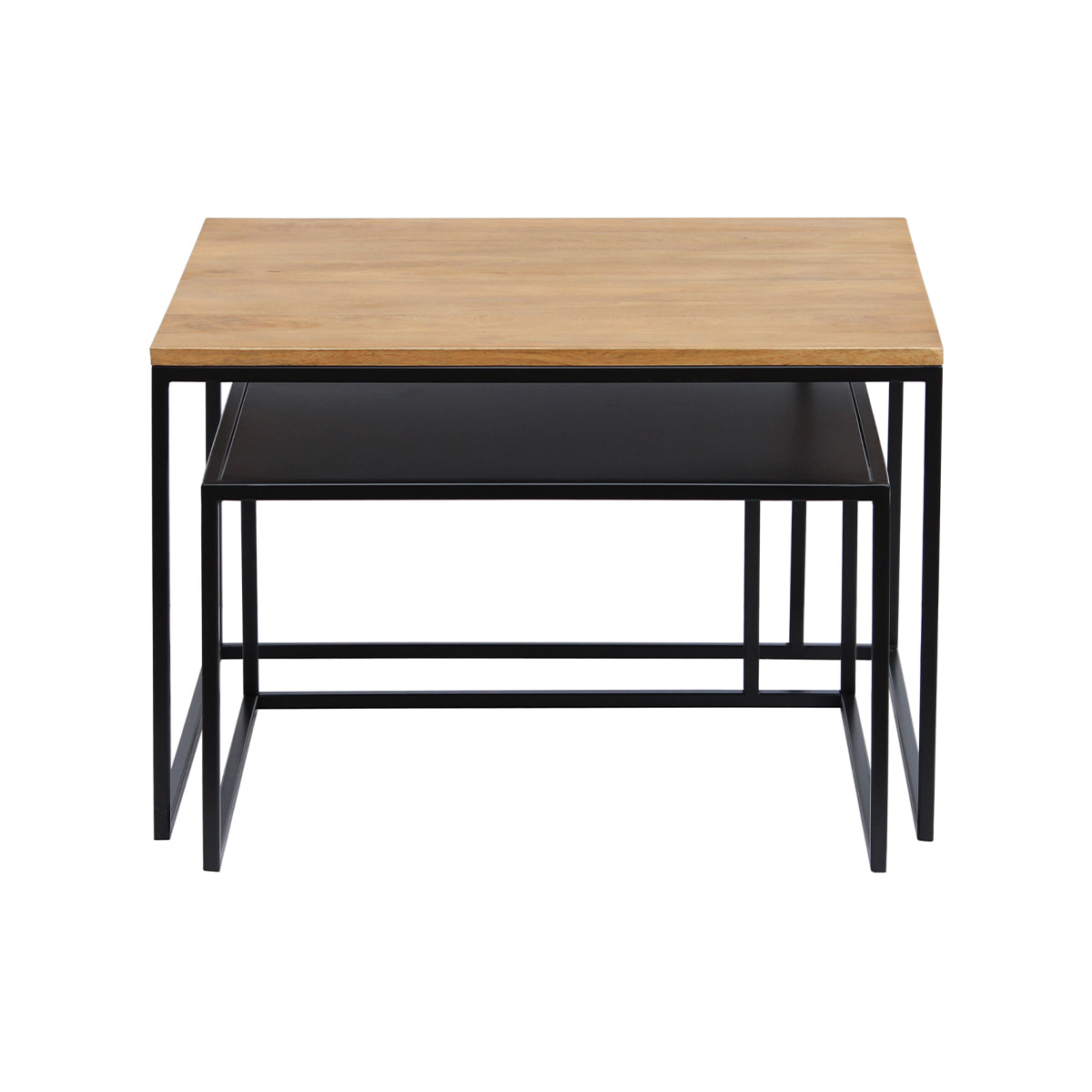 Tables basses gigognes carrées bois manguier massif et métal noir (lot de 2) TAHL