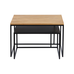 Tables basses gigognes carrées bois manguier massif et métal noir (lot de 2) TAHL