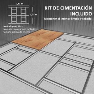 Caseta de Jardín Exterior 12,4 m² 340x386x200 cm Cobertizo de Jardín Exterior Metálico con Puerta Corredera, Base Refuerzo (Suelo NO Incluido) y Ventanas Gris Oscuro