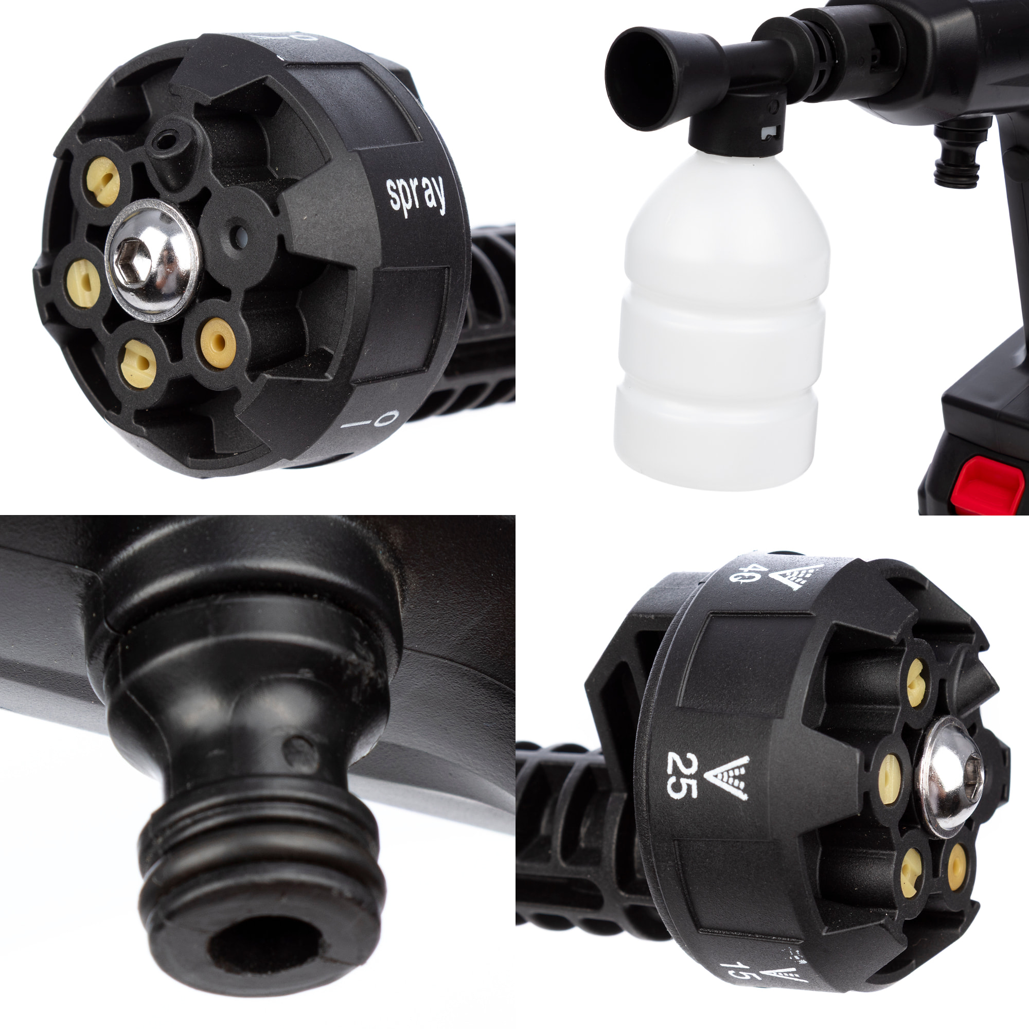 Pistola per lavaggio ad alta pressione con batterie rimovibili da 13000 mAh e 3 adattatori di lavaggio diversi. 180W e 10 bar di pressione.