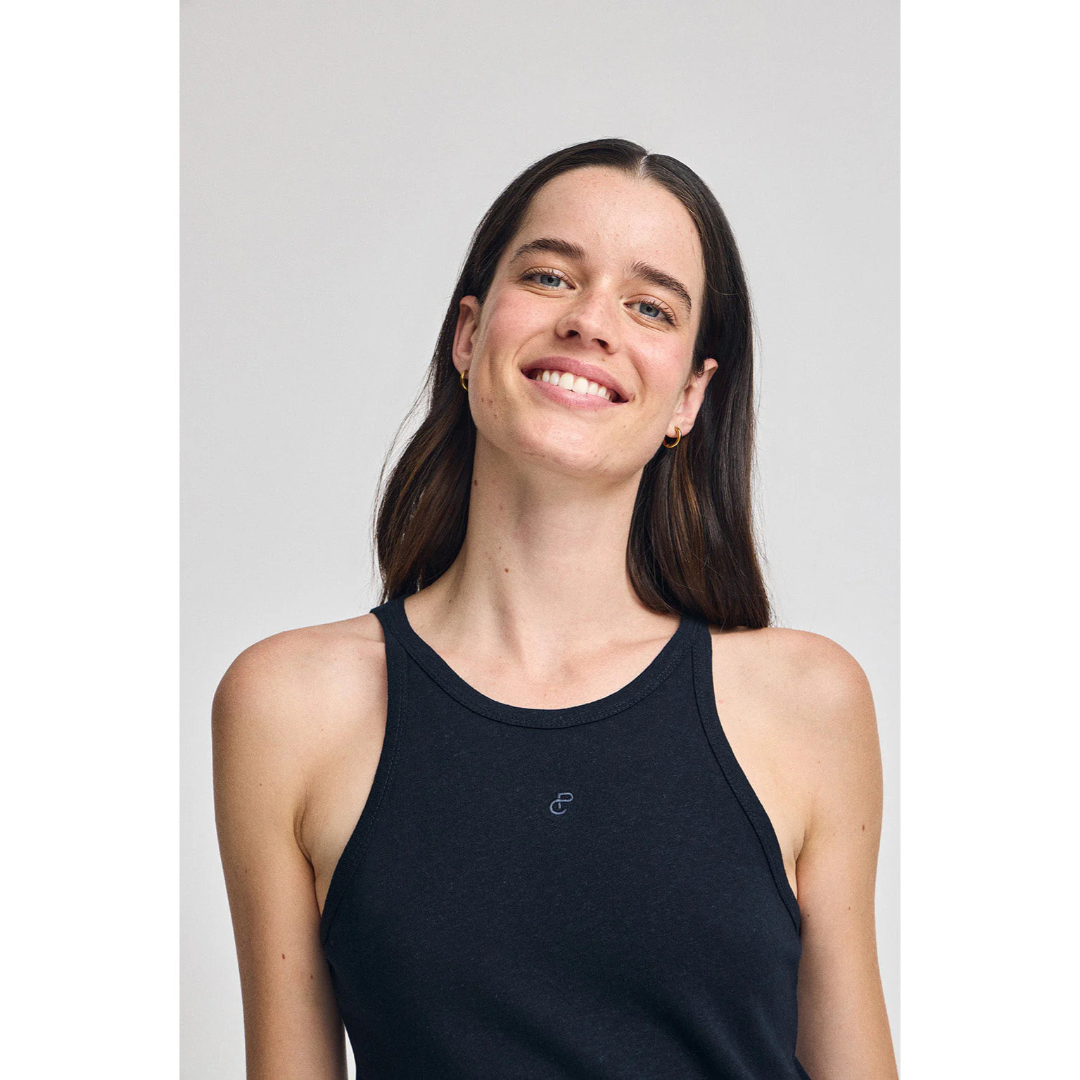 Maglietta blu marino in lino e cotone con monogramma ricamato