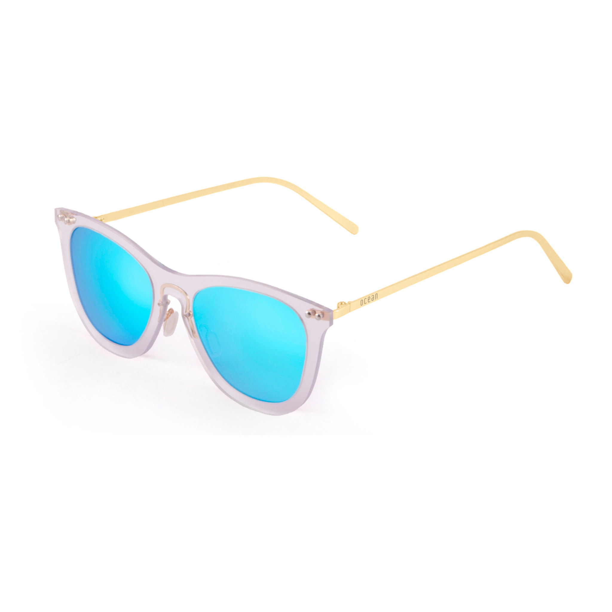 Gafas de sol OCEAN GENOVA - Blanco transparente / De espejo azul cielo y patillas de metal dorado mate