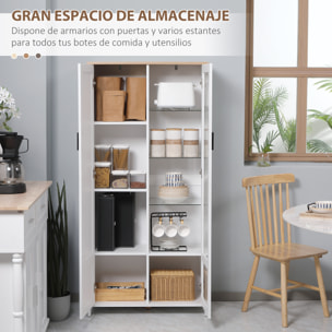 Alacena de Cocina Mueble Auxiliar de Cocina con Puerta de Vidrio Estantes Ajustables y Patas Elevadas para Salón Comedor 76x36x160 cm Blanco