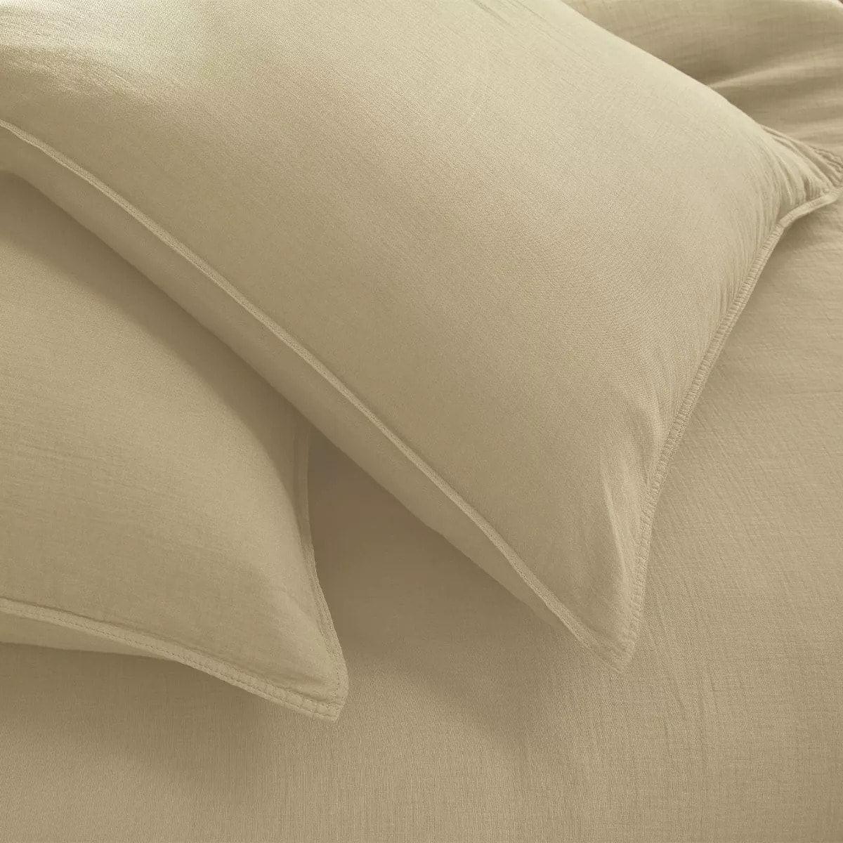 Housse de couette gaze de coton lavé uni beige Malia lin