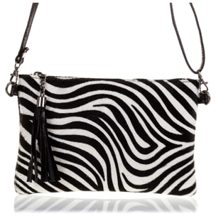 Marcon Borsa a mano Donna.Pelle autentica Cavallino Zebra Camoscio Lavato a Pietra