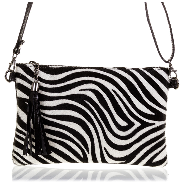 Marcon Borsa a mano Donna.Pelle autentica Cavallino Zebra Camoscio Lavato a Pietra
