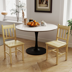Juego de 2 Sillas de Comedor de Madera Maciza de Pino, Sillas de Cocina con Respaldo de Listones, Asiento Amplio, para Salón, Madera Natural