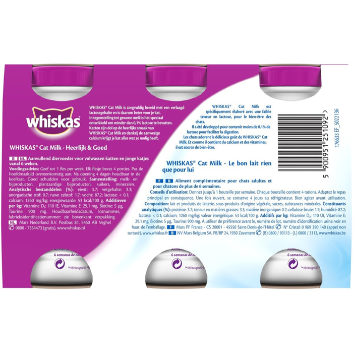 WHISKAS Lait pour chat bouteille 200ml (5x3)