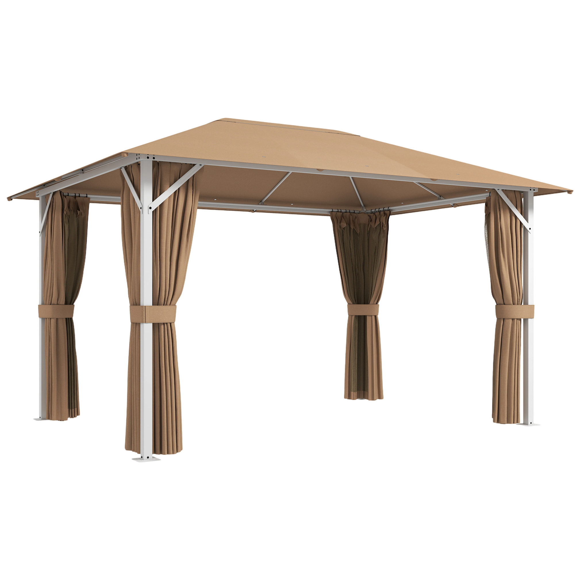 Pavillon de jardin style colonial coloris camel 4 x 3 m rideaux et moustiquaires inclus