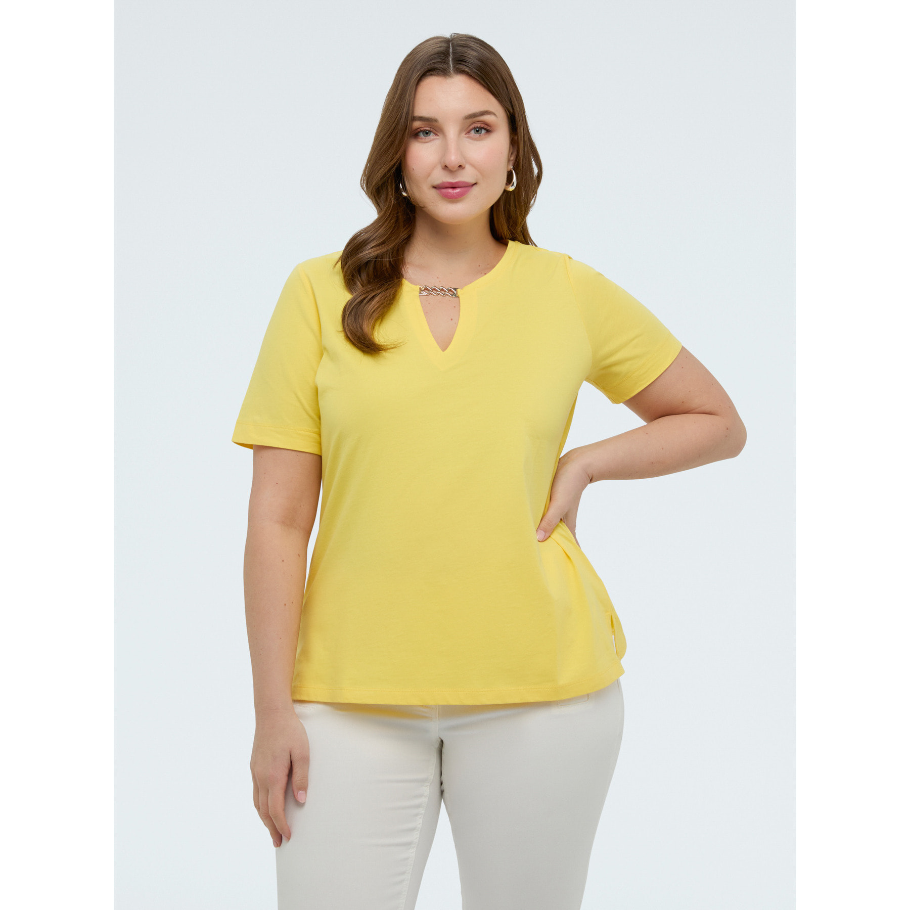 Fiorella Rubino - Camiseta de algodón con cadenita dorada - Amarillo