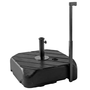 Base para Sombrilla con Ruedas, Soporte de Parasol de HDPE, Pie para Sombrilla con Postes Ø38 mm, Ø48 mm, Rellenable de Arena 72 kg o Agua 45 Litros, con Asa Telescópica, para Jardín, Negro